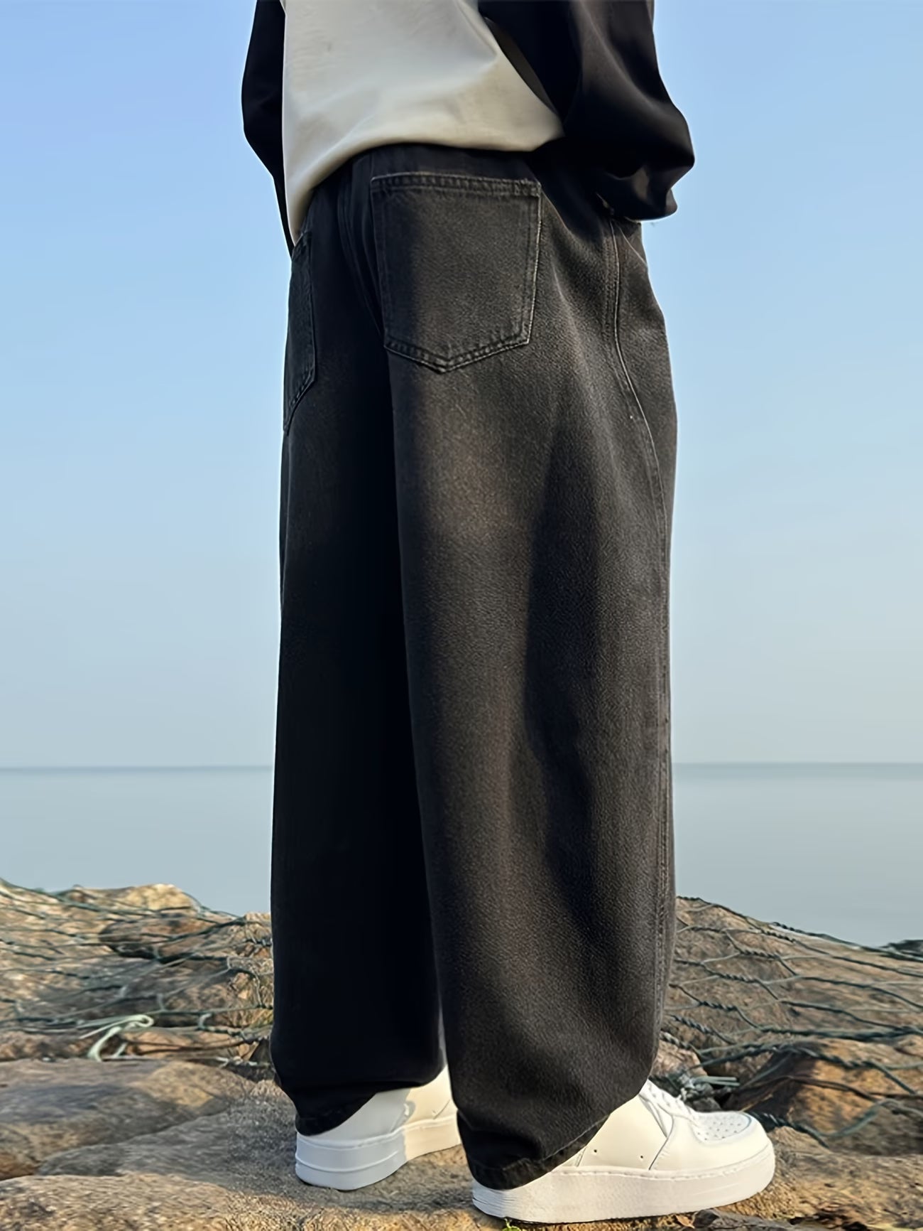 Jeans Holgados Hombre Pierna Ancha Desgastados - Estilo Calle Americano Urbano