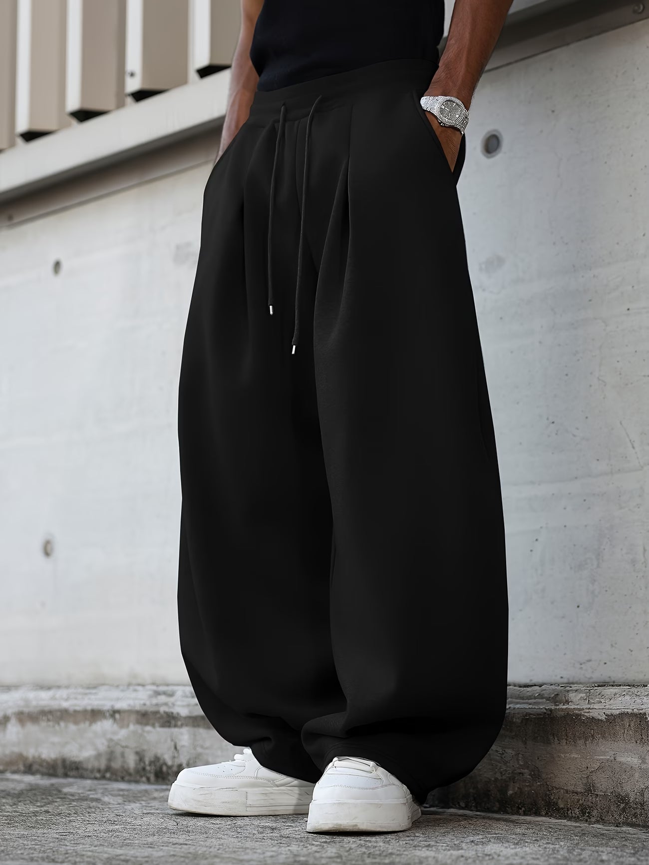 Pantalones Chándal Grises Sueltos Hombre - Casual Uso Diario Sin Estampados