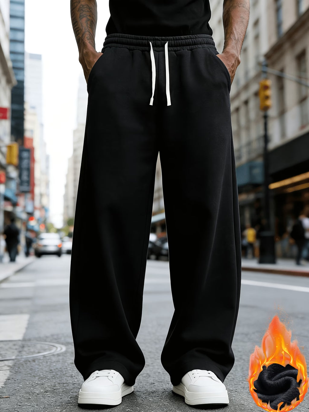 Pantalones Largos Deportivos Casuales para Hombre, Corte Holgado - Hechos de Poliéster, con Diseño de Cordón Ajustable