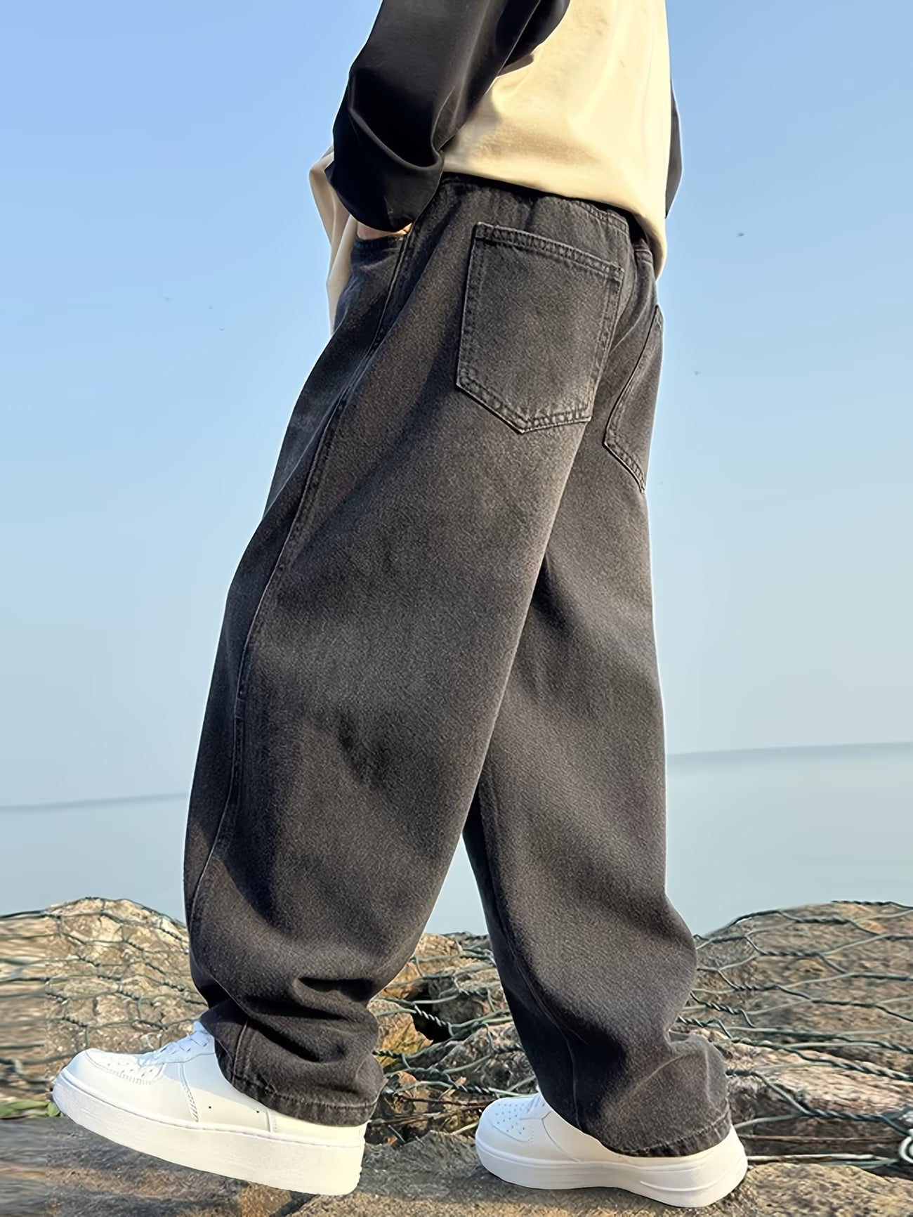 Jeans Holgados Hombre Pierna Ancha Desgastados - Estilo Calle Americano Urbano