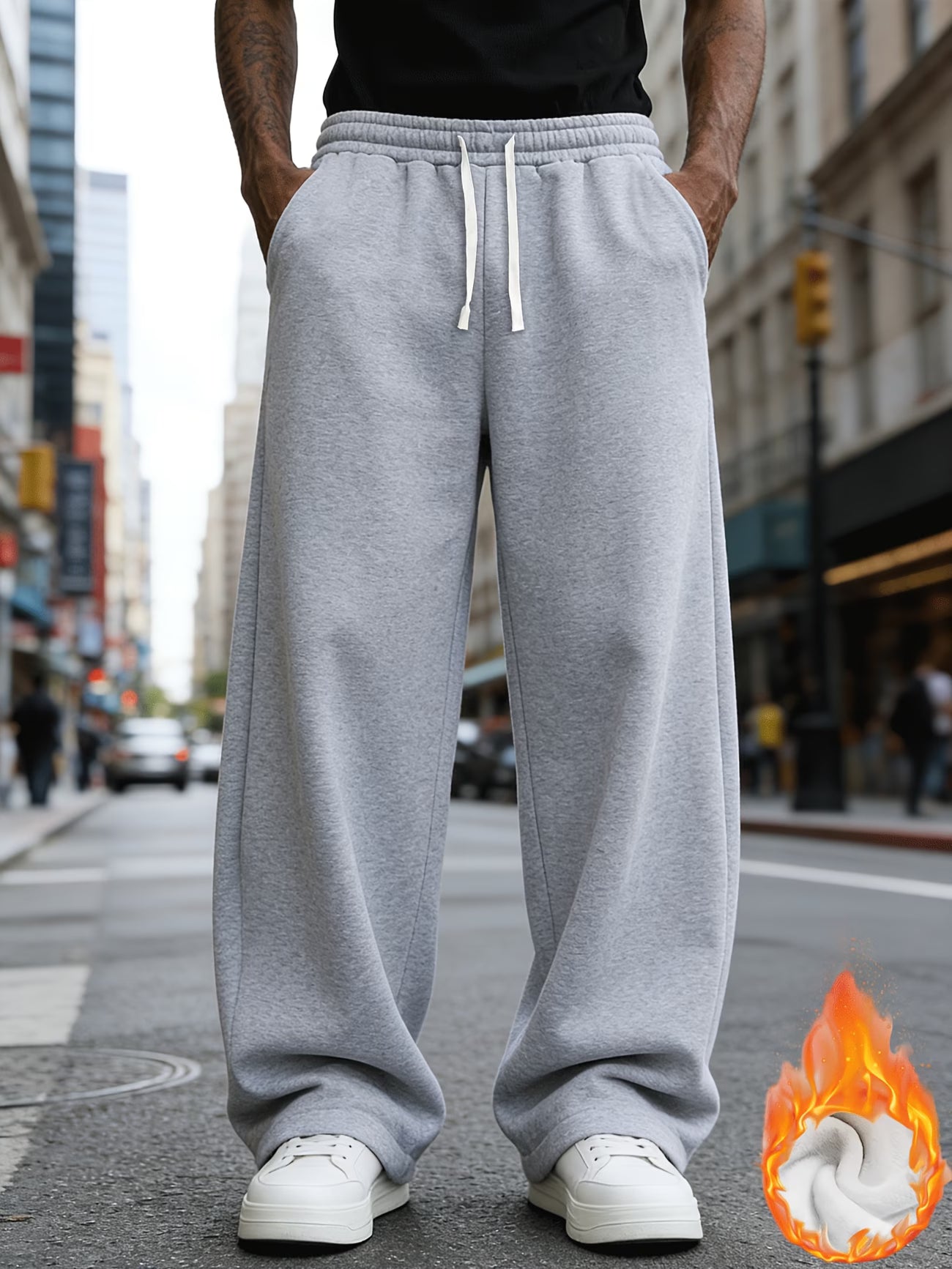 Pantalones Largos Deportivos Casuales para Hombre, Corte Holgado - Hechos de Poliéster, con Diseño de Cordón Ajustable