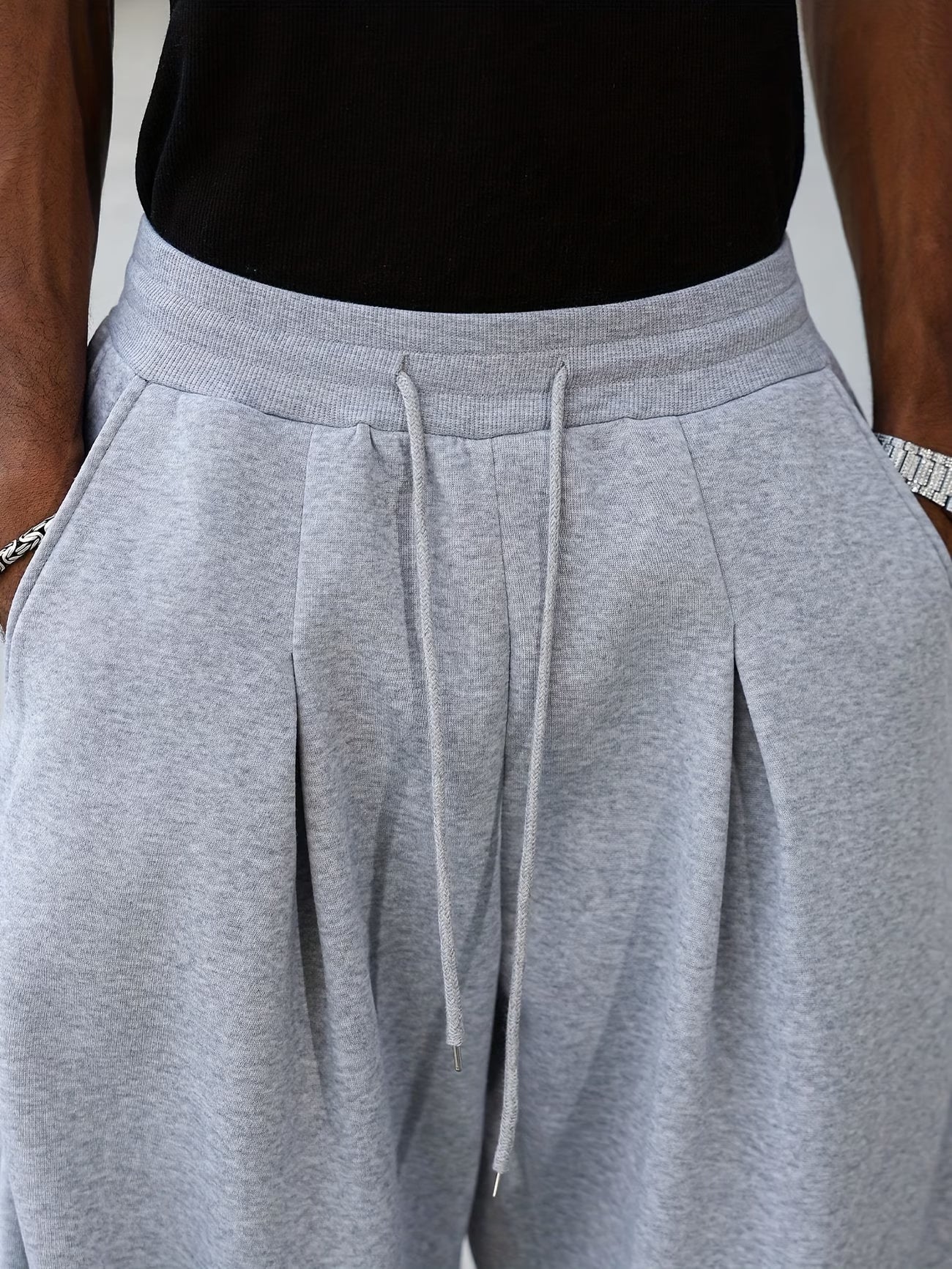 Pantalones Chándal Grises Sueltos Hombre - Casual Uso Diario Sin Estampados