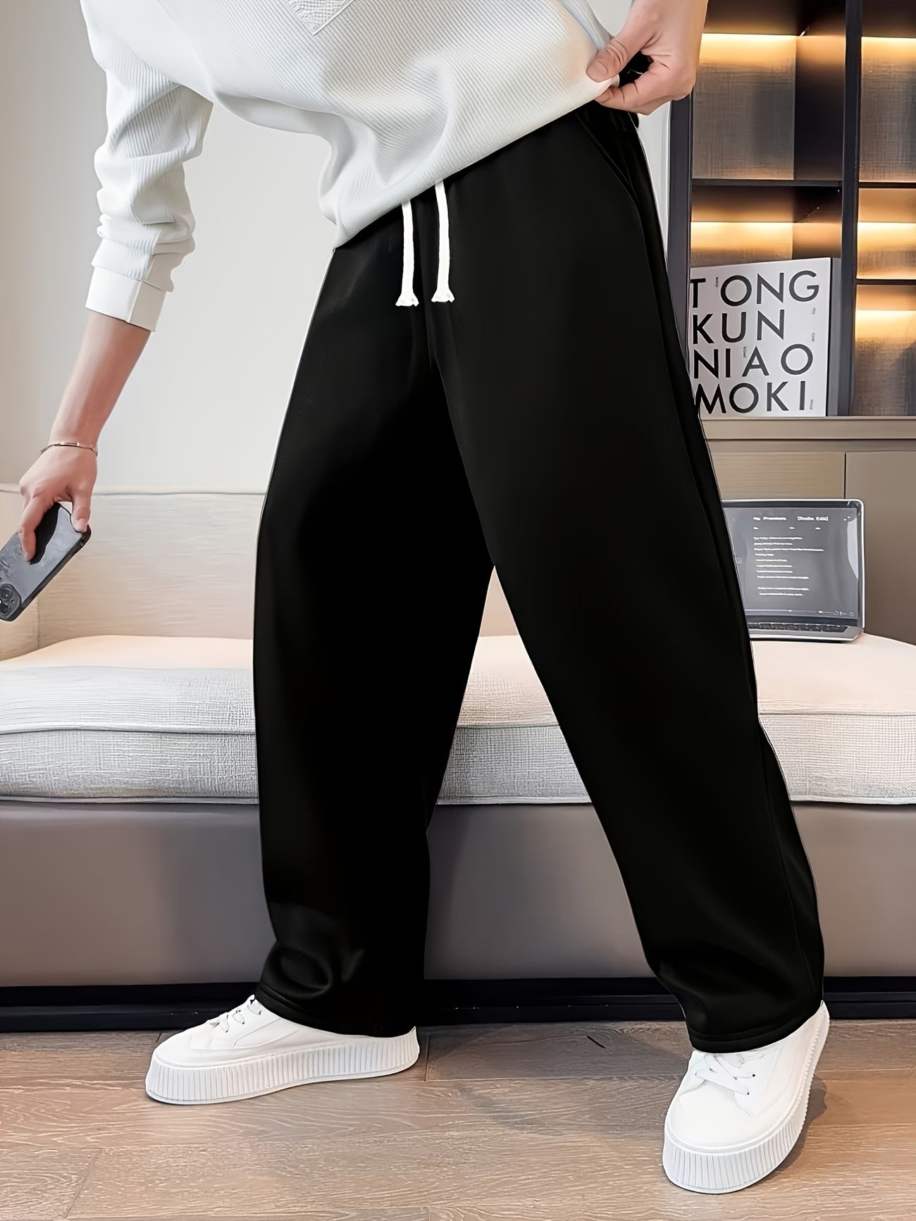 Pantalones Deportivos para Hombre con Cintura Elástica y Cordón, Corte Recto y Holgado, Ideales para Gimnasio o Uso Casual