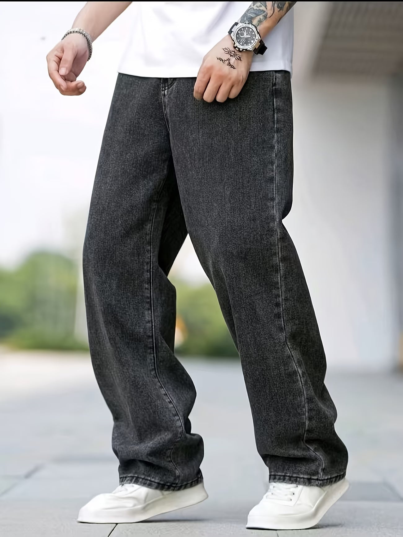 Jeans Negros Hombre Corte Holgado - Estilo Urbano Versátil